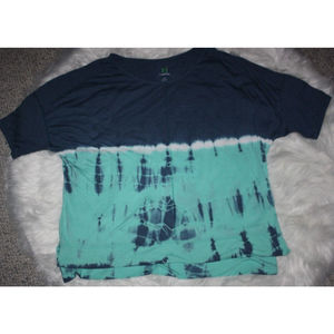 Green Tea Women's Tee Green Blue Short Sleeves Pullover Top Size Large